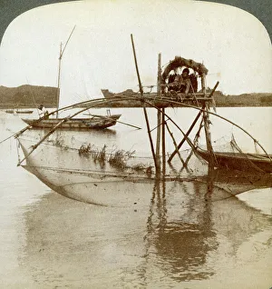 Honshu Prints: Toiler of the sea, with his curious fishing net