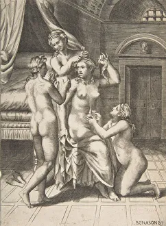 Toilette Collection: The toilet of Psyche who is seated in the centre being attended to, 1531-76