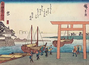 Cargo Boat Prints: Tokaido gojo santsugi. Miya. Plate No 42, c1838. Creator: Ando Hiroshige