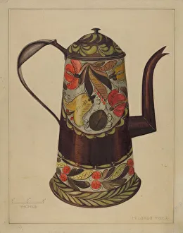Mildred Ford Prints: Toleware Coffee Pot, 1935 / 1942. Creator: Mildred Ford
