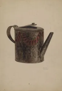 Toleware Prints: Toleware Metal Teapot, c. 1939. Creator: Andrew Topolosky