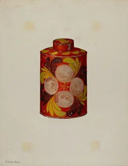 Mildred Ford Prints: Toleware Tea Caddy, c. 1940. Creator: Mildred Ford
