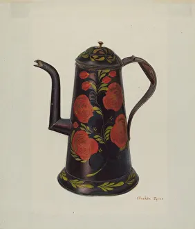 Red Rose Prints: Toleware Teapot, c. 1939. Creator: Franklyn Syres