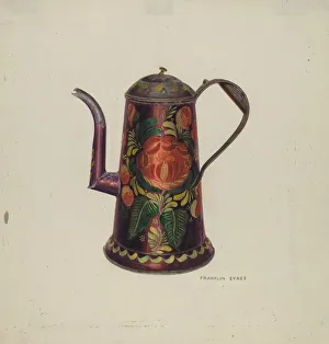 Red Rose Prints: Toleware Tin Teapot, c. 1940. Creator: Franklyn Syres