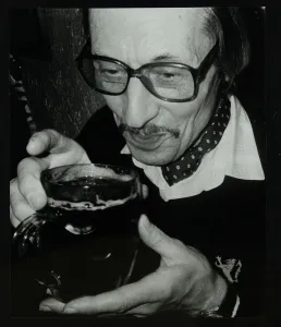 Burnham Prints: Tom Burnham with a pint at The Bell, Codicote, Hertfordshire, December 1986. Artist
