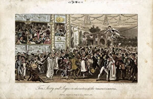 Jerry Collection: Tom, Jerry and Logic at the Grand Carnival, 1821. Artist: George Cruikshank