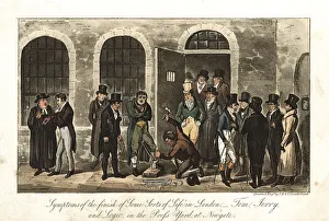 Robert Cruikshank Collection: Tom, Jerry and Logic in the Press Yard, Newgate prison, London, 1821. Artist: George Cruikshank