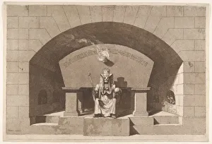 Desprez Louis Jean Prints: Tomb with Death Enthroned as a Sphinx, ca. 1779-84. Creator: Louis Jean Desprez