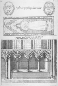 Judiciary Prints: Tomb of Sir Ralph de Hengham in old St Pauls Cathedral, City of London, 1656. Artist