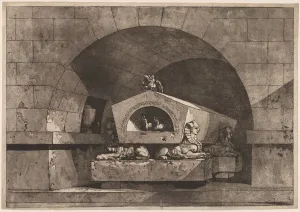 Tomb with Sphinx: Funerary Monument with an Owl on a Sarcophagus Supported by Sphinx, c