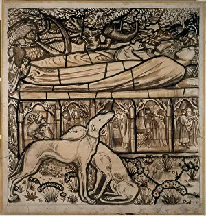 Tristan And Isolde Prints: The Tomb of Tristram and Iseult, 1862. Creator: Sir Edward Coley Burne-Jones