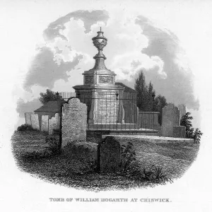 Hounslow Prints: The tomb of William Hogarth at Chiswick, 1840