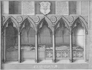 Bishop Of London Gallery: Tombs of two Bishops of London in old St Pauls Cathedral, City of London, 1656