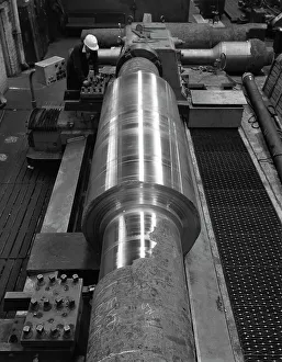 Roller Prints: Toolholder turning a giant roller, Edgar Allens, Sheffield, 1964
