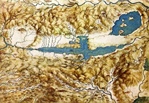 Florentine School Gallery: Topographic View of the Countryside around the Plain of Arezzo and the Val di Chiana, Early16th cen