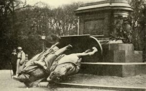 The Great World War Collection: Toppled equestrian statue of Wilhelm I, Metz, France, 1918, (c1920). Creator: Unknown