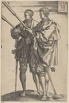 Aldegrever Prints: Two Torch-Bearers, 1538. Creator: Aldegrever, Heinrich (1502-1560)