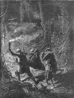 Bear Collection: Torch Hunting in a Florida Forest; A Flying Visit to Florida, 1875. Creator: Thomas Mayne Reid
