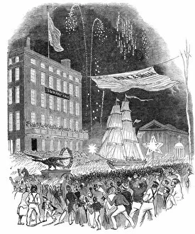 Torch light procession in New York, 1844. Creator: Unknown
