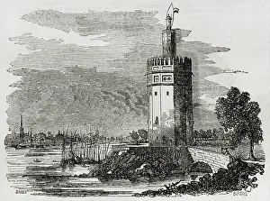 Waterfront Prints: Torre del Oro (The Gold Tower), Seville, Andalusia, Spain, 1852. Creators: Brabo, Burgos