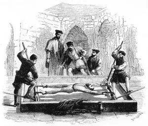 Torturer Gallery: Torturing a prisoner on the rack, Middle Ages