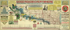 Cartographic Prints: Touring map of the Custer Battlefield Hiway: the scenic route to the west