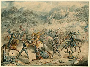 Single Combat Prints: Tournament of mounted knights, 1840. Artist: Anonymous