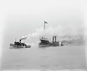Tugboat Prints: A tow entering St. Clair Ship Canal, between 1900 and 1905. Creator: Unknown