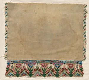 Towel End with Beaded Borders, early 1800s. Creator: Unknown Towel End with Beaded Borders, early 1800s. Creator: Unknown