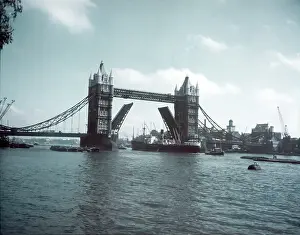 Engineering Prints: Tower Bridge with bascules raised, London, c1955. Creator: Arthur Charles Kirby Ware