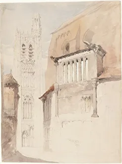 Ruskin John Prints: Tower of the Cathedral at Sens, c. 1845. Creator: John Ruskin