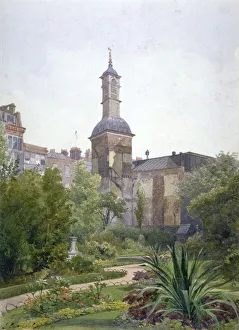 Saint Botolphs Church Prints: The tower of the Church of St Botolph, Aldersgate, City of London, 1886