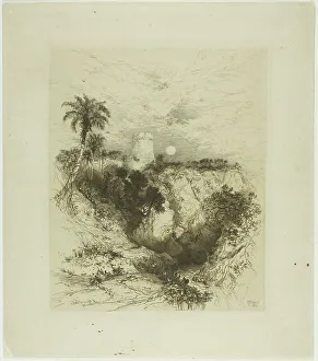 Etchings Prints: A Tower of Cortez, 1883. Creator: Thomas Moran