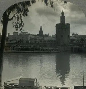 Seville Prints: The Tower of Gold and the Cathedral from across the Guadalquivir River