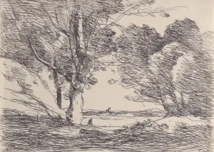 Jean Baptiste Camille Prints: Tower at the Lakes Horizon (Tour aL Horizon d un Lac), 1871