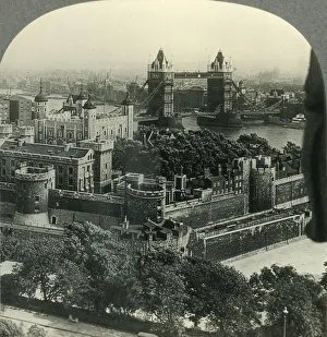 Penitentiary Prints: The Tower of London and the Tower Bridge, London, England, c1930s. Creator: Unknown