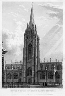 Keux Gallery: Tower and spire of Saint Marys Church, Oxford, 1833.Artist: John Le Keux