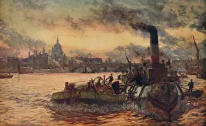 Black Smoke Gallery: Towing Past The City, c1870-1880, (c1915). Artist: William Lionel Wyllie