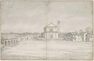 Town Centre Prints: A Town Center with a Church. Creator: Unknown