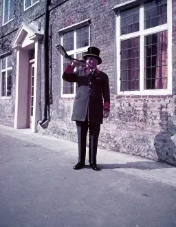 Tradition Prints: Town crier blowng horn, Hocktide Festival