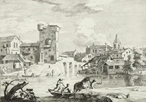 Imaginary Prints: A town the river, 1723-1730. Creator: Marco Ricci