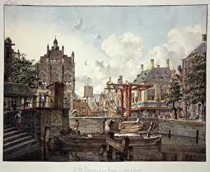 Waters Edge Prints: Town view with drawbridge, 1795. Creator: Johannes Huibert Prins