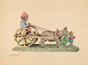 Donkey Cart Prints: Toy Bank: Donkey Cart, 1938. Creator: Charles Moss