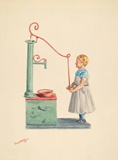 Charles Moss Prints: Toy Bank: Dutch Girl at Well, 1938. Creator: Charles Moss