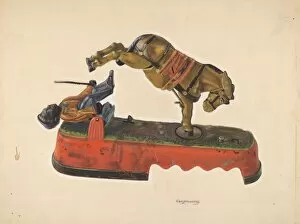 Chris Makrenos Gallery: Toy Bank: Figure with Mule, c. 1937. Creator: Chris Makrenos