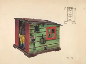 Money Box Prints: Toy bank: Man in a Cabin, c. 1937. Creator: Chris Makrenos