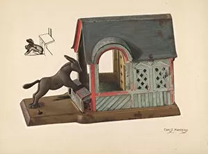 Makrenos Chris Gallery: Toy Bank: Mule and Manger, c. 1937. Creator: Chris Makrenos