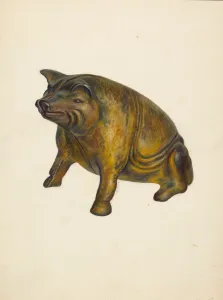 Money Box Prints: Toy bank: Pig, c. 1939. Creator: Walter Hochstrasser
