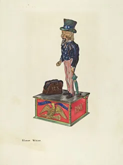Uncle Sam Prints: Toy Bank: Uncle Sam, c. 1937. Creator: Elmer Weise