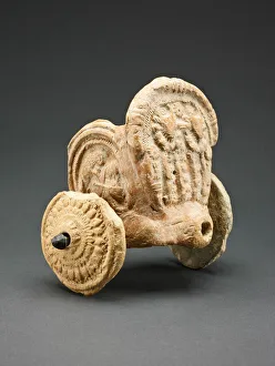 Uttar Pradesh Gallery: Toy Cart with Lion Charging a Warrior on the Side and Wheels with Lotus Motifs